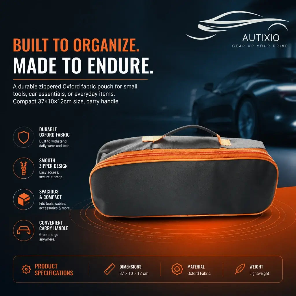 Portable tool storage pouch with durable Oxford fabric orange zipper and carry handle