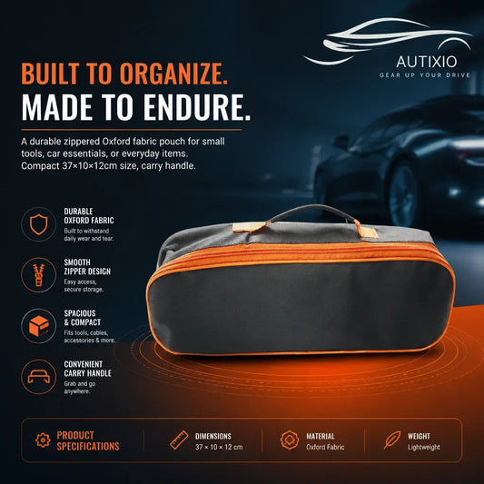 Portable tool storage pouch with durable Oxford fabric orange zipper and carry handle