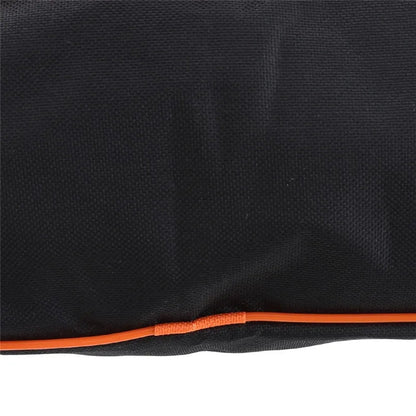 Close-up detail of durable Oxford fabric weave and orange zipper edge construction