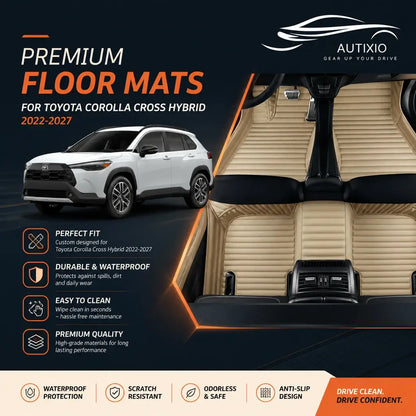 Autixio premium custom-fit floor mats for Toyota Corolla Cross Hybrid 2022-2027 – waterproof, scratch resistant, odorless, anti-slip leather