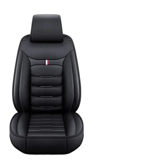 Black PU leather car seat cover shown from the front with white background