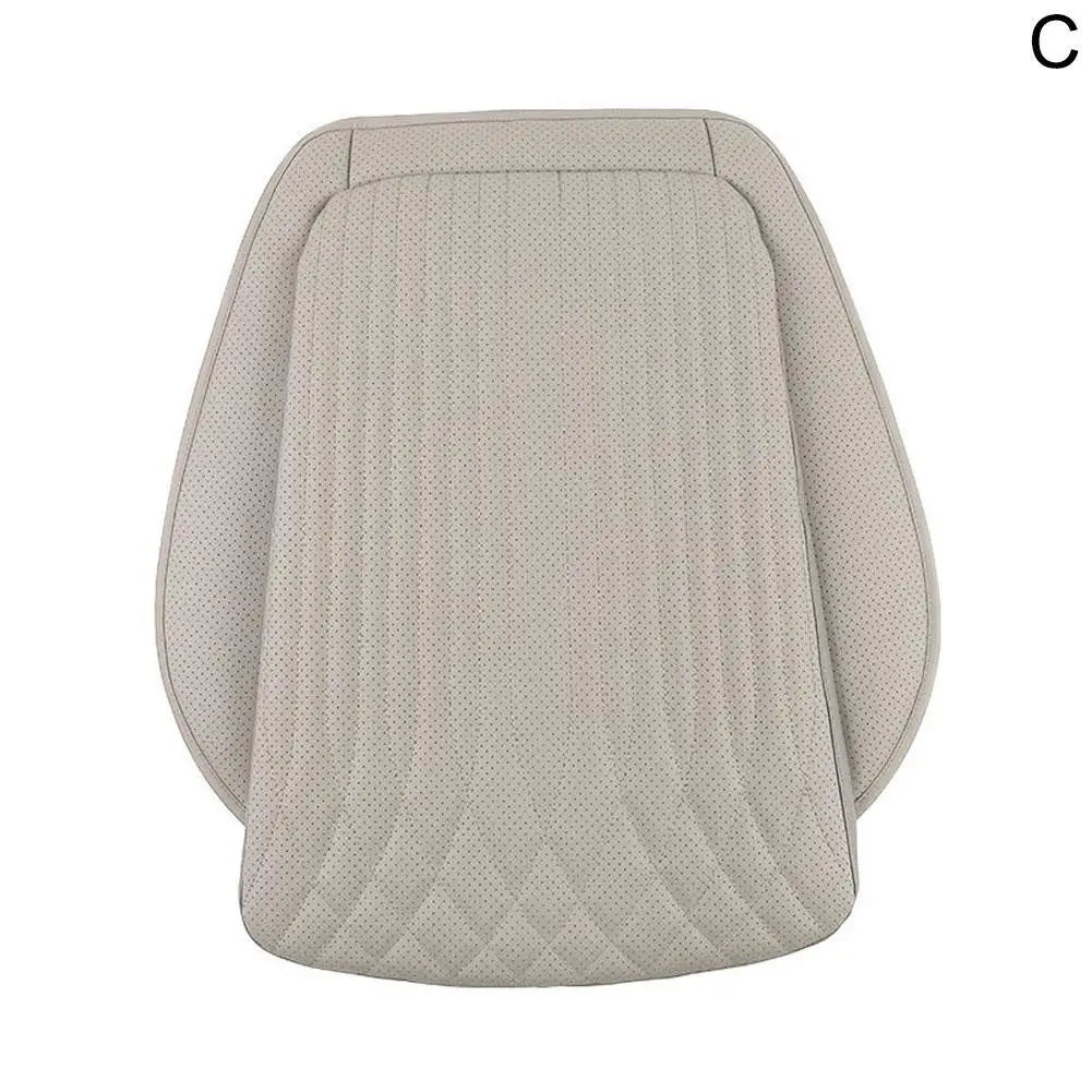 Beige PU leather car seat cushion flat lay with perforated surface and diamond stitch