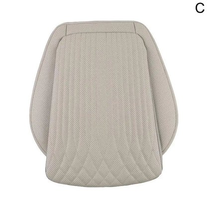 Beige PU leather car seat cushion flat lay with perforated surface and diamond stitch