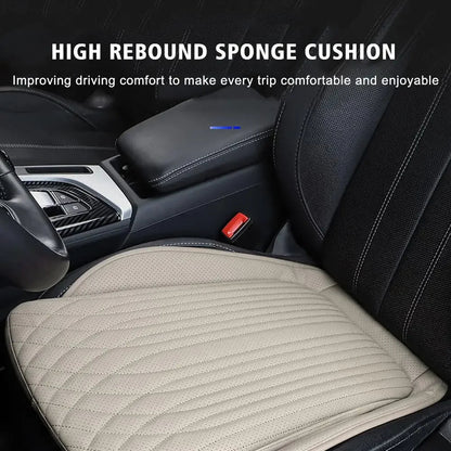 Beige PU leather seat cushion installed on front car seat, high rebound sponge comfort