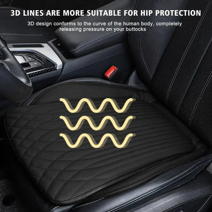 Black PU leather seat cushion with 3D hip support contour on driver seat