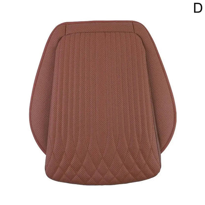 Brown PU leather car seat cushion flat lay with perforated surface and diamond stitch