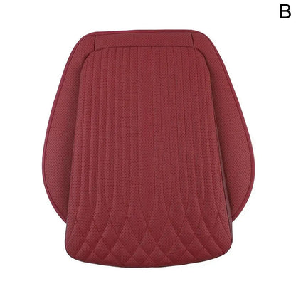 Red wine PU leather car seat cushion flat lay with perforated surface and diamond stitch