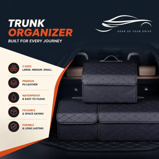 PU leather car trunk organizer 3 sizes foldable waterproof storage box