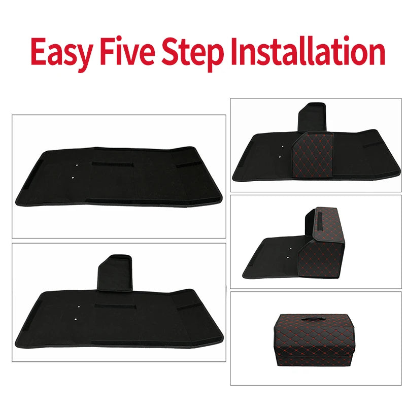 Five-step assembly diagram for folding PU leather car trunk storage box