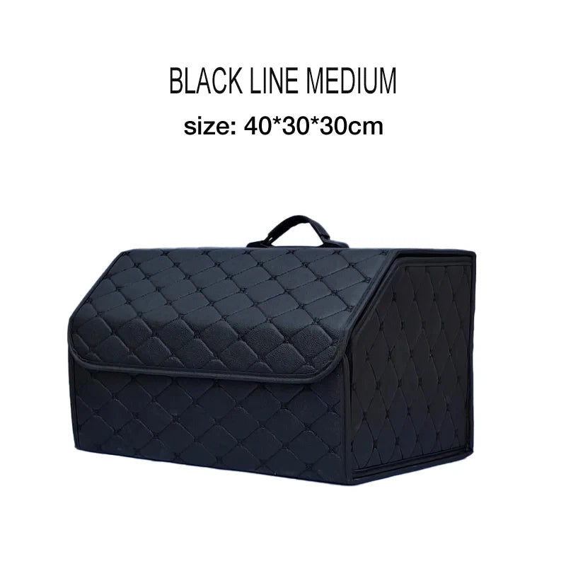 Black line medium PU leather trunk organizer – sleek quilted storage box
