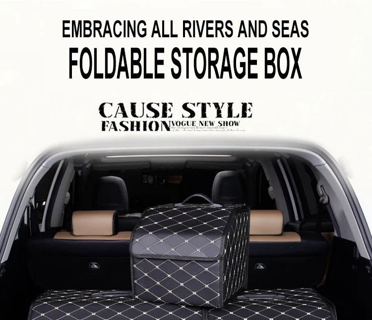 PU leather foldable trunk organizer placed in rear cargo area of black SUV