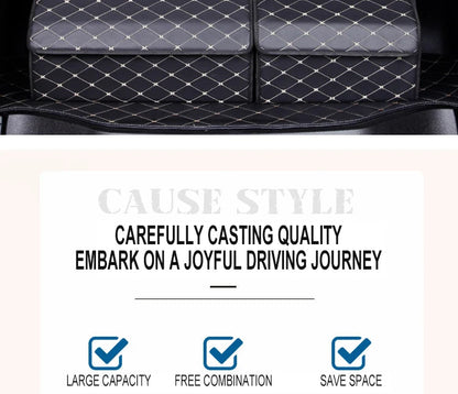 Trunk organizer feature icons – large capacity, free combination, space saving