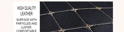 Close-up of quilted PU leather surface with gold diamond stitching pattern