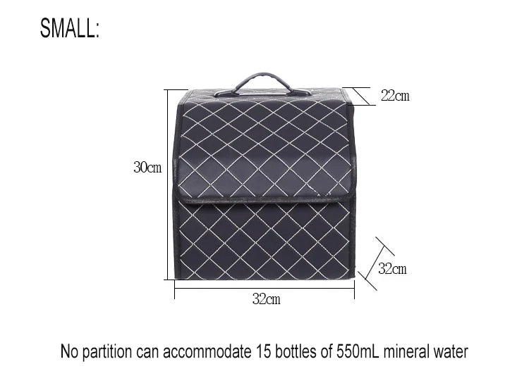 Small size trunk organizer dimensions – 12.6×8.7×11.8 in, fits 15 water bottles