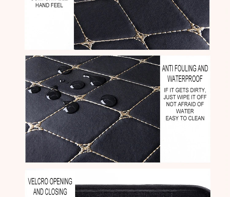 Water beading off waterproof PU leather surface of trunk organizer