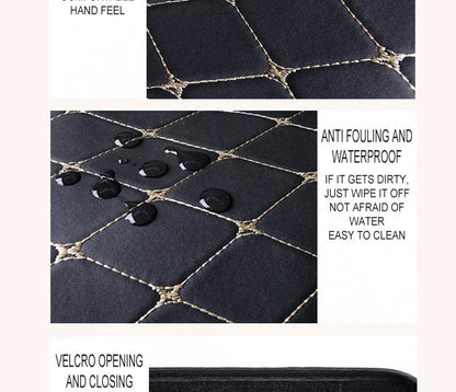 Water beading off waterproof PU leather surface of trunk organizer