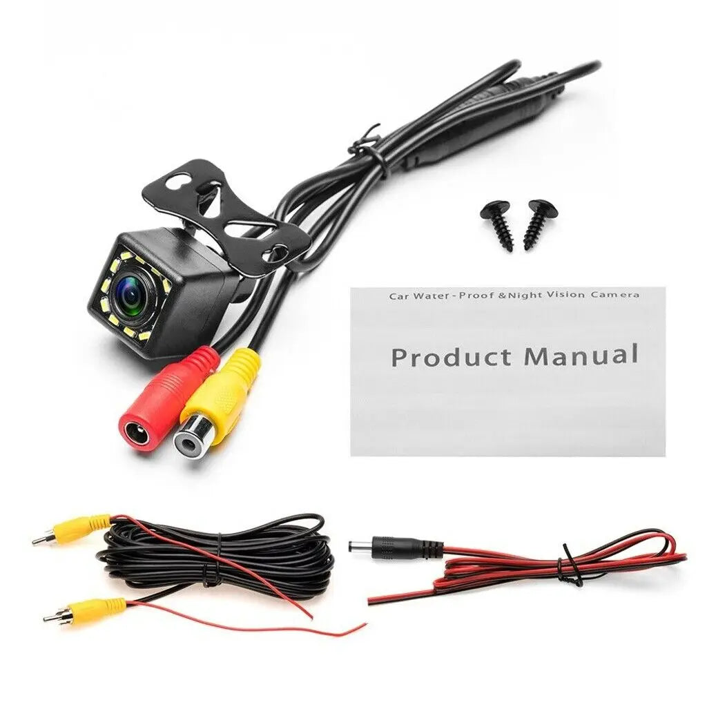 Full backup camera kit with 6M video cable, CVBS connectors, and mounting parts