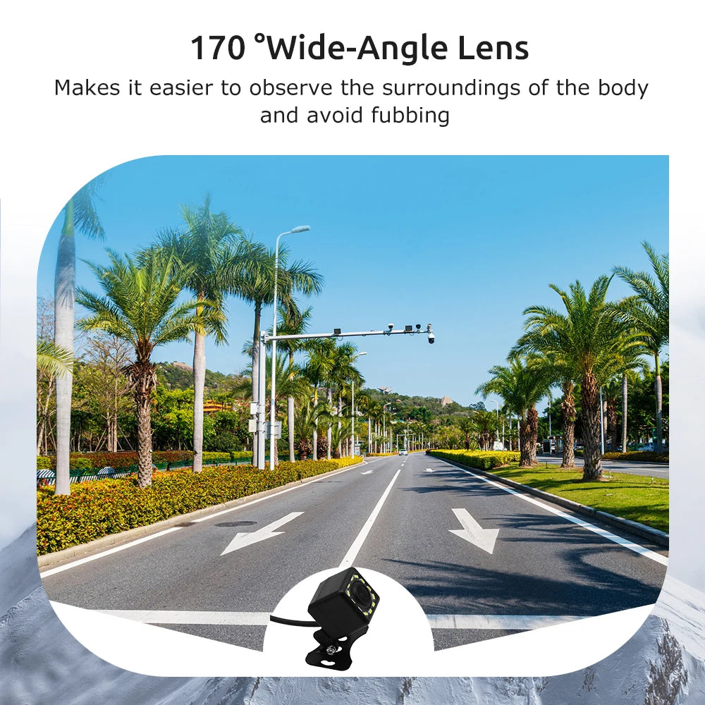 Rear view camera installed on car bumper showing lens position