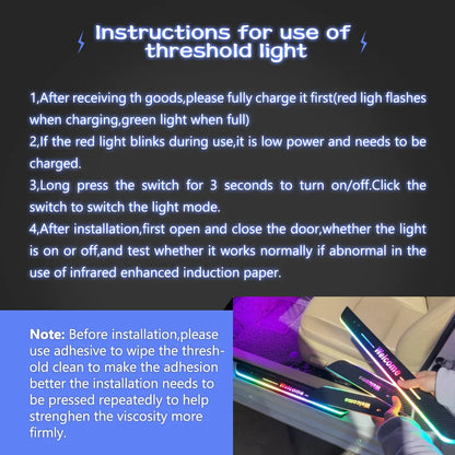 Dream color flowing animation mode of RGB door sill strip in low light