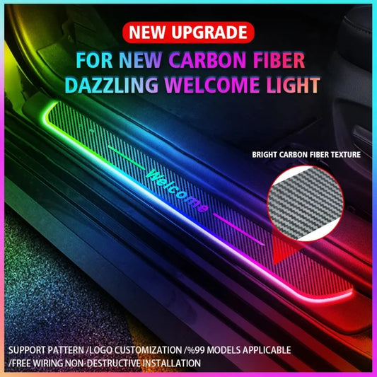 Full 4-piece RGB LED door sill light kit for cars with adhesive backing