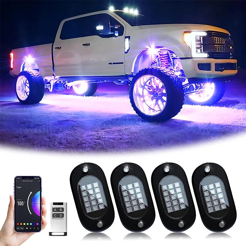 Compact 4-pod underglow light system – multicolor RGB LED pods for motorcycles
