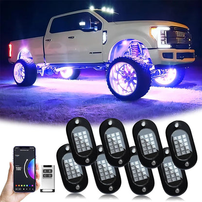 8-pod wireless RGB LED underglow kit for car or truck – smartphone controlled