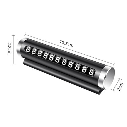 Metal car parking phone number plate dimensions diagram showing 10.5cm length and 2.8cm width on white background