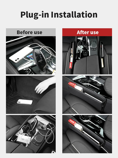 Cup holder size on seat gap filler organizer