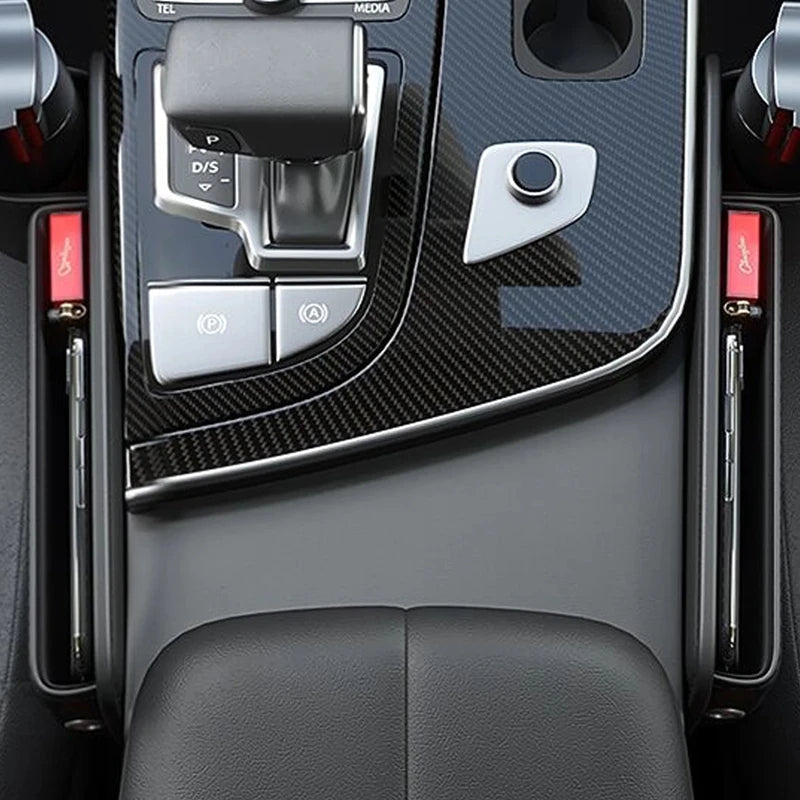 Side profile of leather seat gap organizer with cup holder