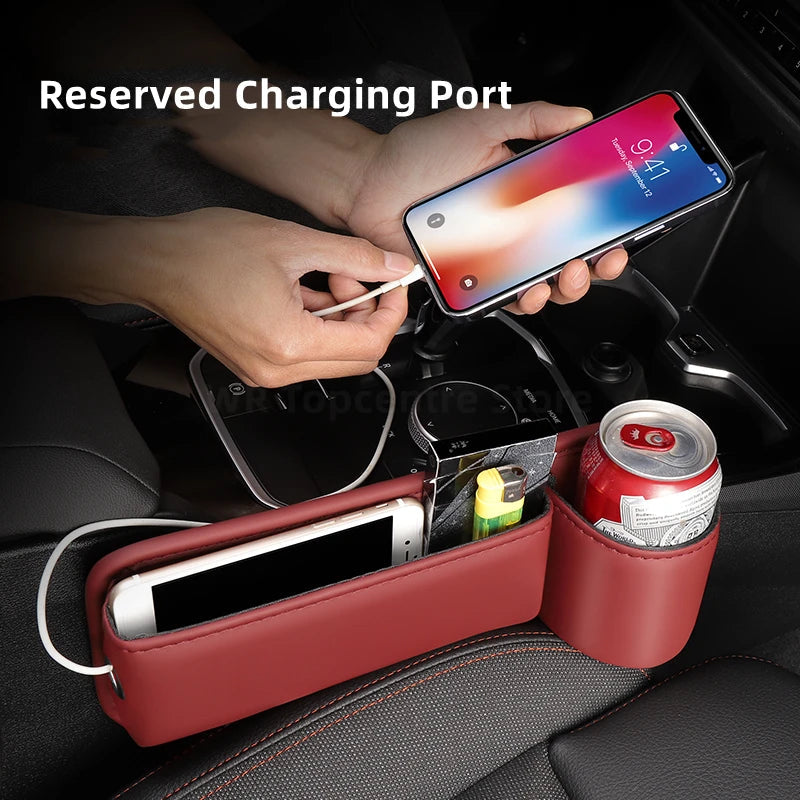 Storage capacity of seat gap filler with cup holder