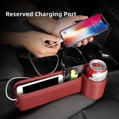 Storage capacity of seat gap filler with cup holder