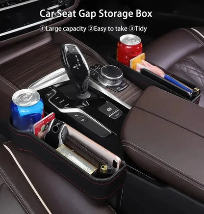 Multiple compartments on seat gap storage box organizer