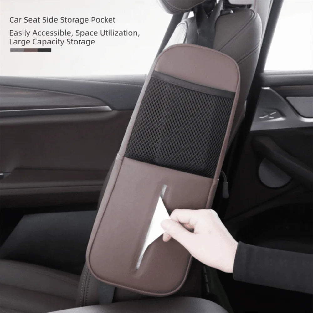 Durable leather construction of seat organizer