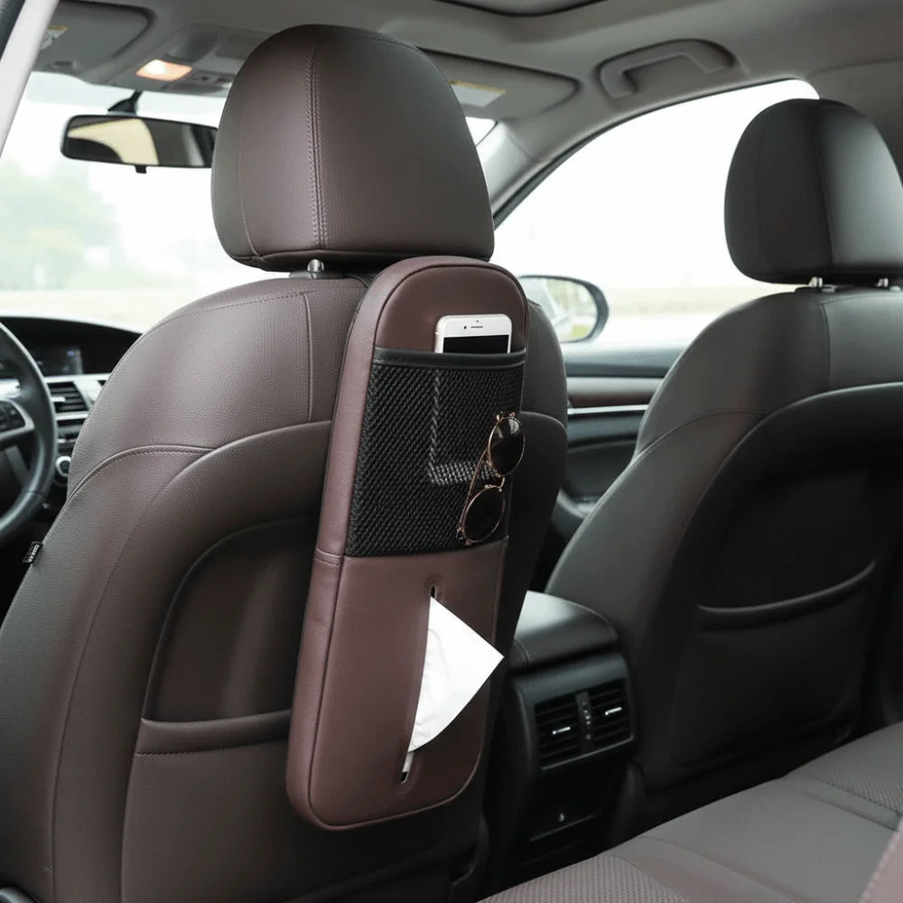 Easy access storage on slim car seat organizer