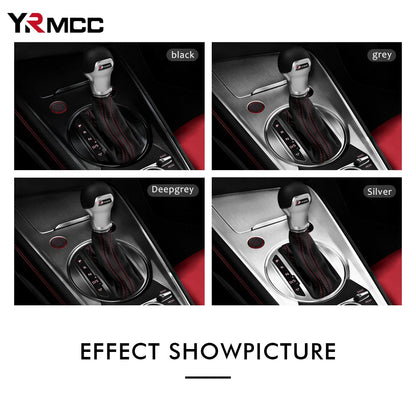 Vinyl wrap color effect comparison on car interior gear area in black grey deep grey and silver finishes