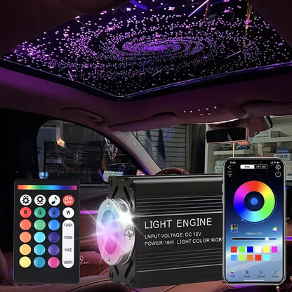 Installed star light ceiling in car at night – multicolor galaxy-style lighting
