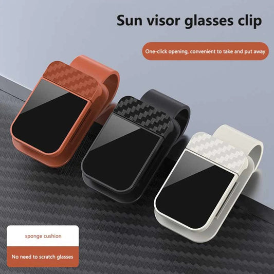 Sun visor glasses clip in orange, black, and white with one-click opening design