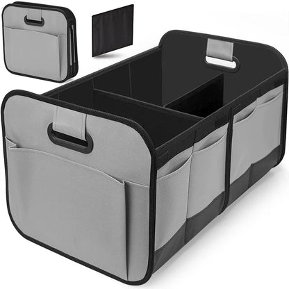 Collapsible trunk organizer showing flexible storage design