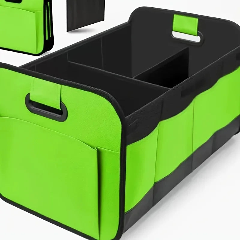 Close-up of sturdy handles on SUV trunk organizer for easy transport