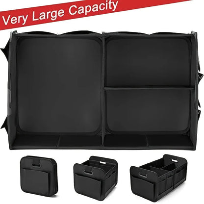 Side profile of collapsible trunk organizer demonstrating compact design