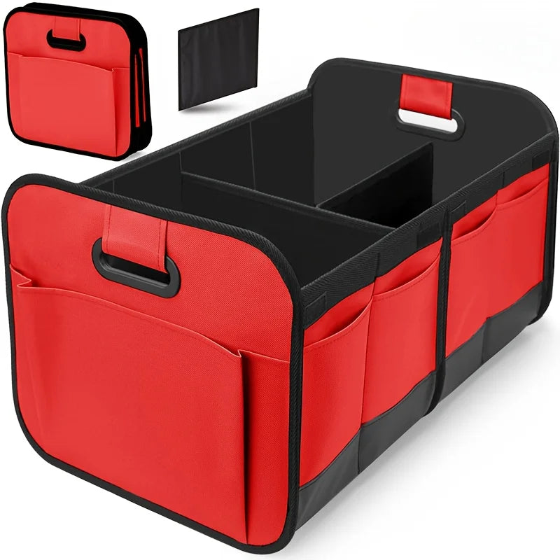 SUV trunk organizer demonstrating large storage capacity with items