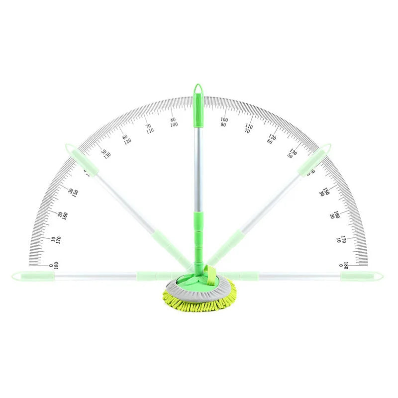 180° rotating mop head angle shown on protractor diagram