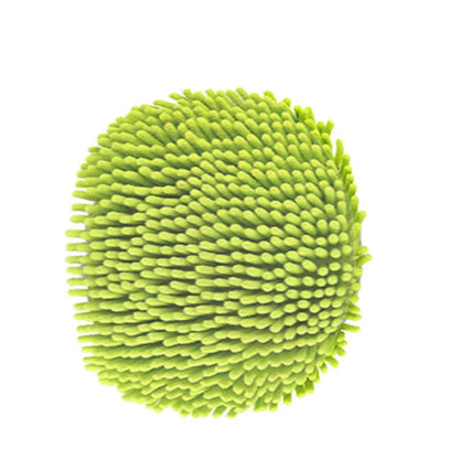 Close-up of green chenille mop head showing soft microfiber texture