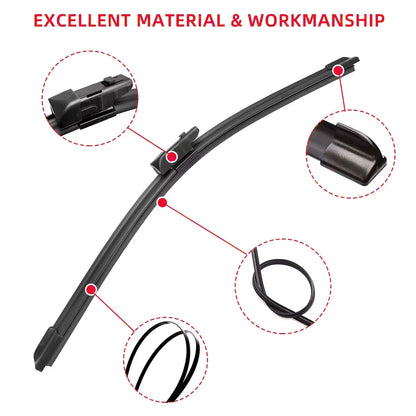 Aerodynamic arc design of Toyota C-HR wiper blades for full windshield contact