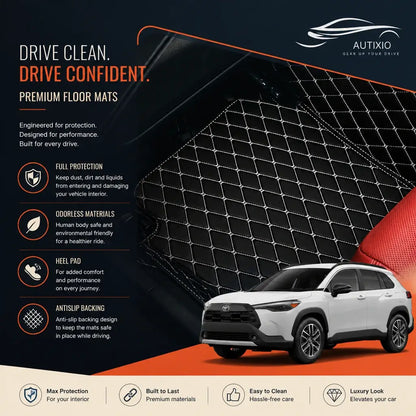 Toyota Corolla Cross floor mat anti-slip backing with heel pad protection – odorless waterproof leather, max protection design