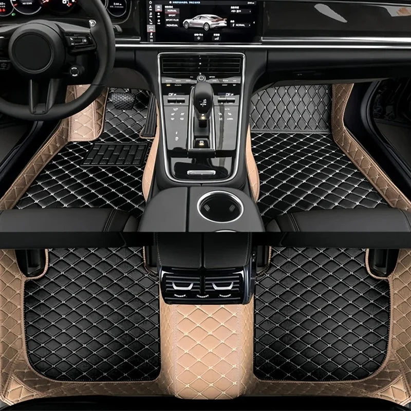 Toyota Corolla Cross Hybrid floor mats black and beige combination – black diamond-quilt center with contrasting beige outer border