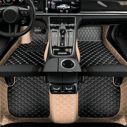 Toyota Corolla Cross Hybrid floor mats black and beige combination – black diamond-quilt center with contrasting beige outer border
