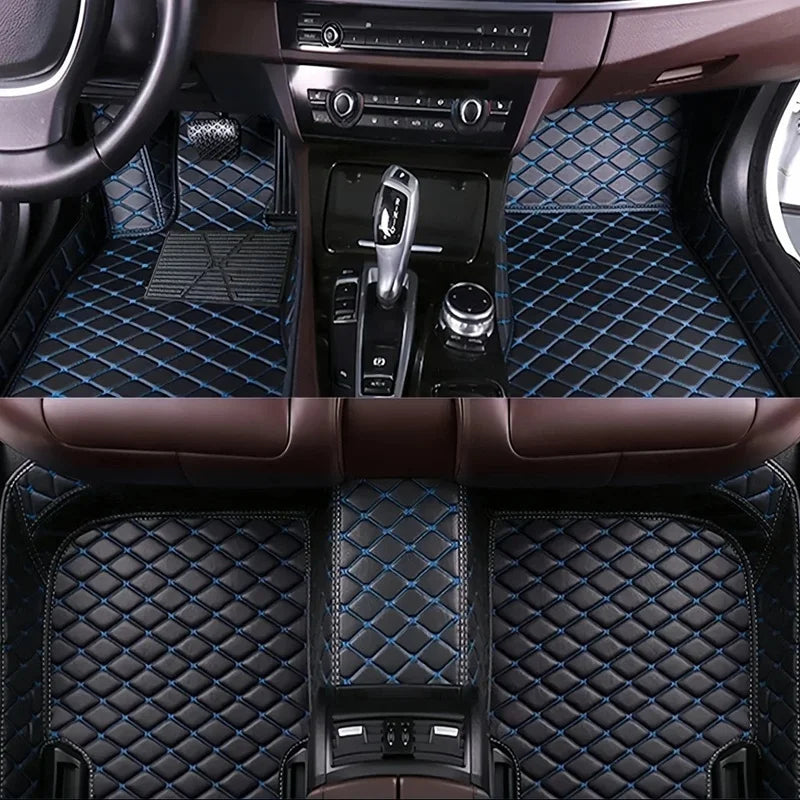 Toyota Corolla Cross Hybrid floor mats black with blue stripe stitching – two-tone diamond-quilt leather set