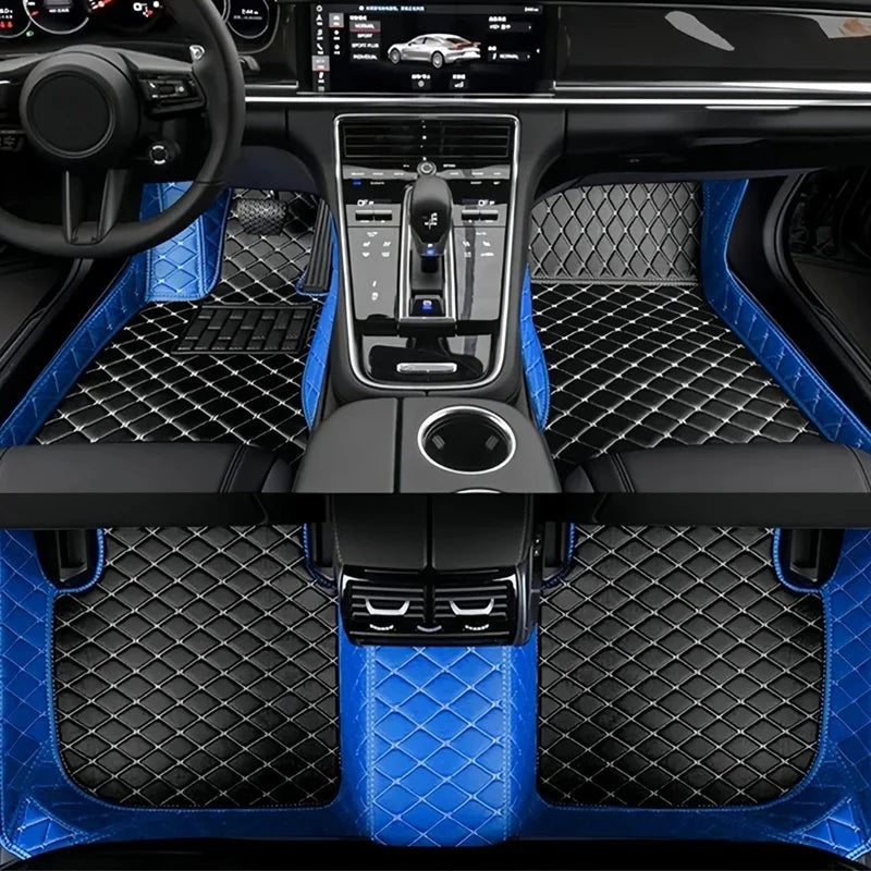 Toyota Corolla Cross Hybrid floor mats black and blue bicolor – bold blue side panels with black diamond-quilt leather center