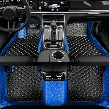 Toyota Corolla Cross Hybrid floor mats black and blue bicolor – bold blue side panels with black diamond-quilt leather center
